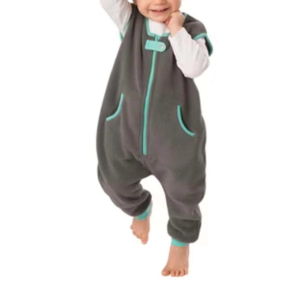 Sleeveless Kids Sleep Sack in Grey with Mint Trim